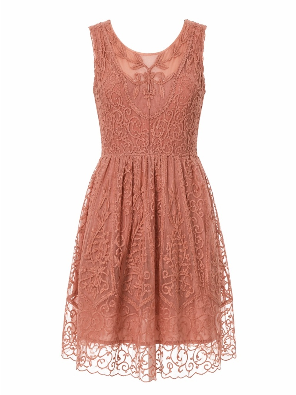 Anthropologie At Dusk Dress Sz 6 Dusty Rose Lace Embroidered Fit & Flare - Picture 2 of 14